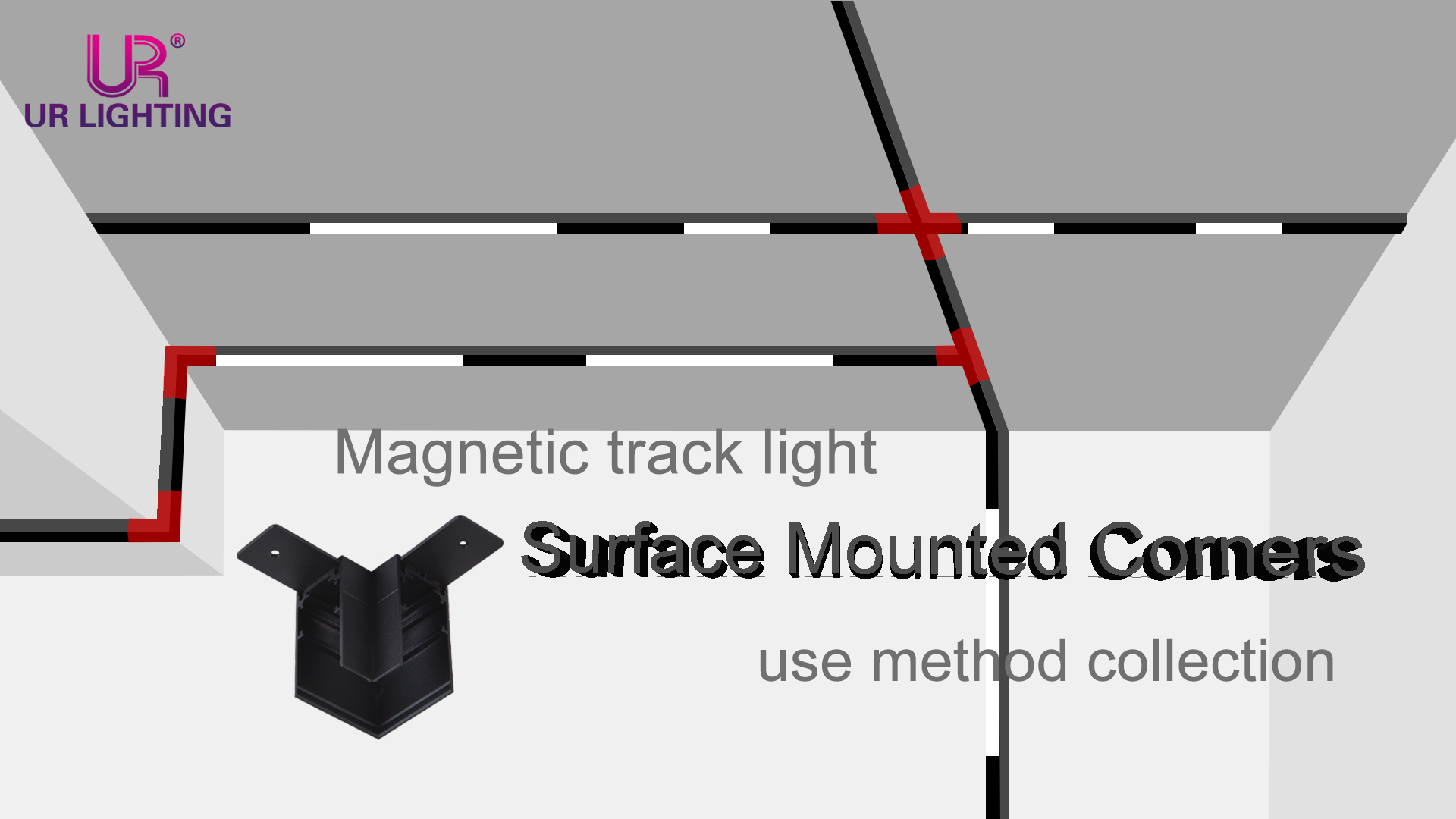 Magnetic track light surface mounted corners